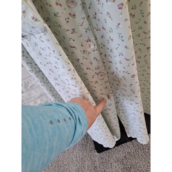 Vtg Casual Corner Green Ribbed Floral Button-Down Maxi Dress Short Sleeve Pocket - Picture 5 of 12